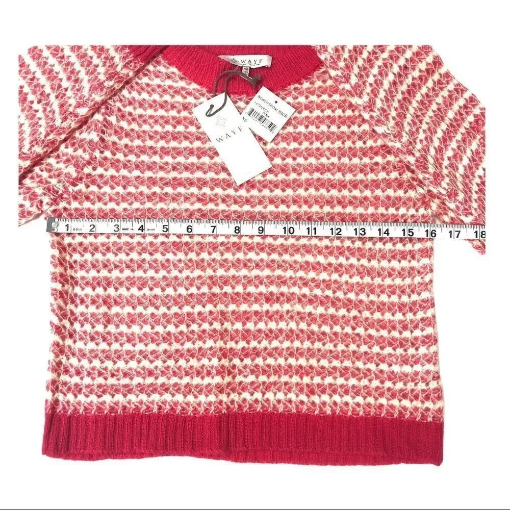 Nordstrom Rack WAYF Crew Neck Sweater Loose Knit Pink Tan Ribbed cuffs hem XS